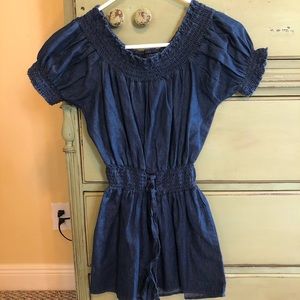 Juniors Denim Off the Shoulder Romper